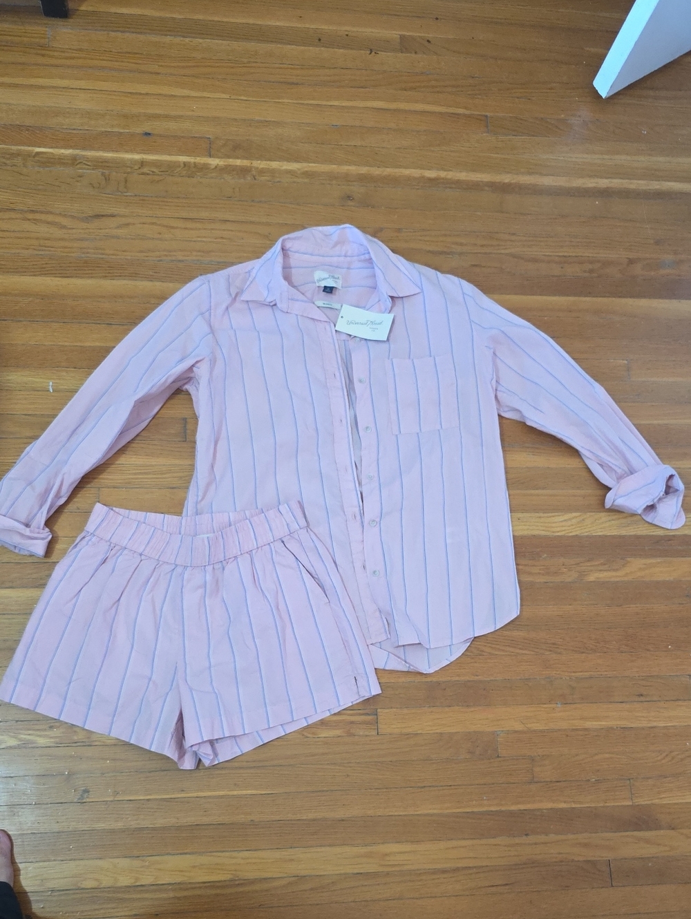 Universal Thread Pink & Blue Striped Women's Set - Button-Up Top & Shorts